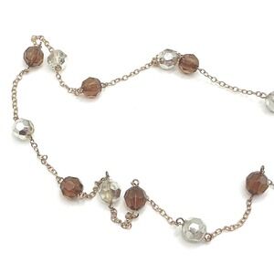 Beaded Eyeglass Chain Necklace Glasses Holder Lanyard Brown Silver Faceted Beads